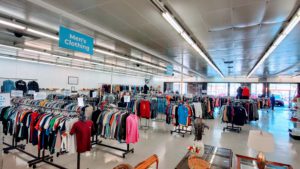 Large selection of clothing at Long Beach Beacon House Thrift Shop