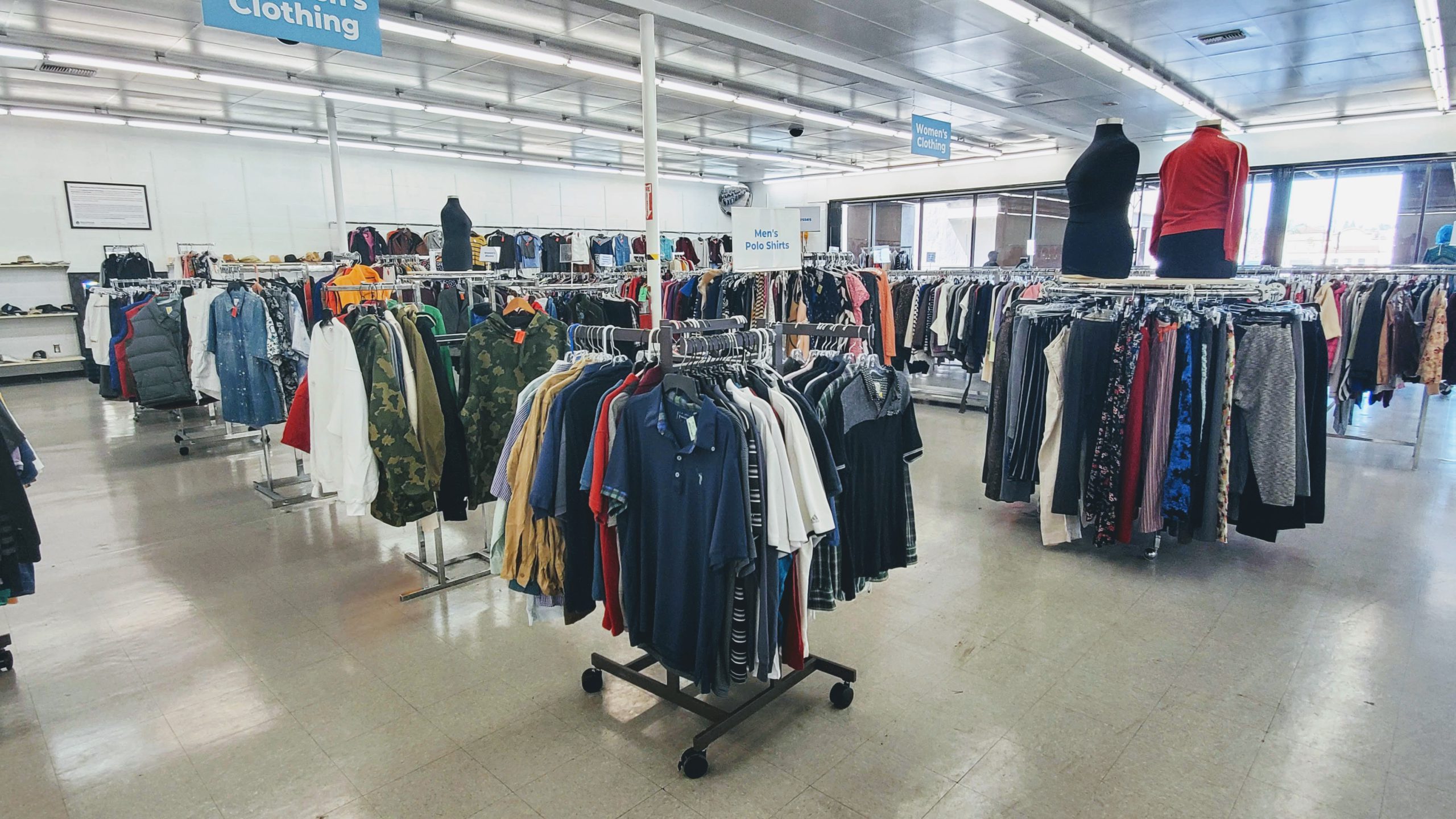 Large clothing selection at Long Beach Beacon House Thrift Shop