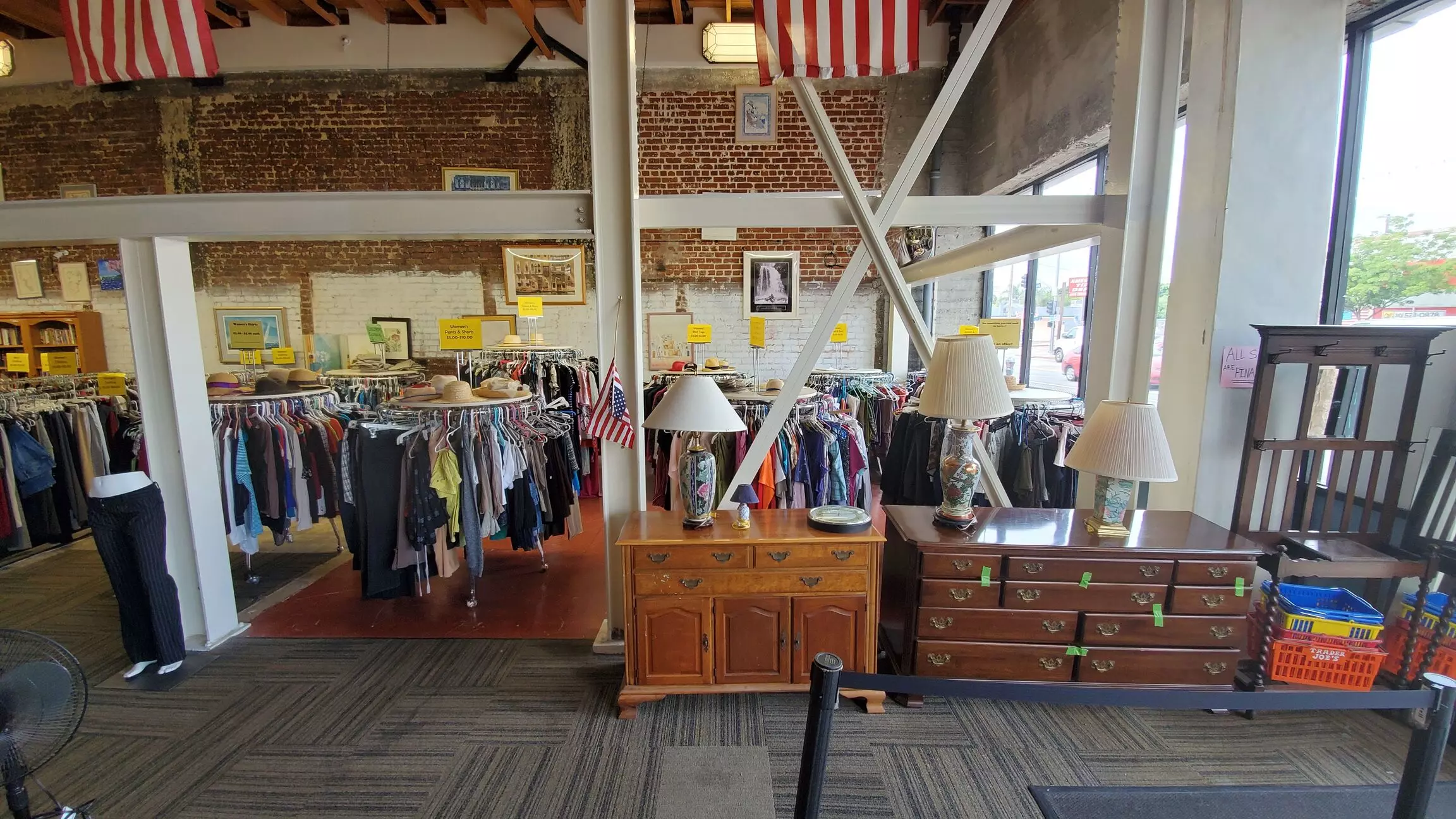 Furniture and clothing at San Pedro Beacon House Thrift Shop